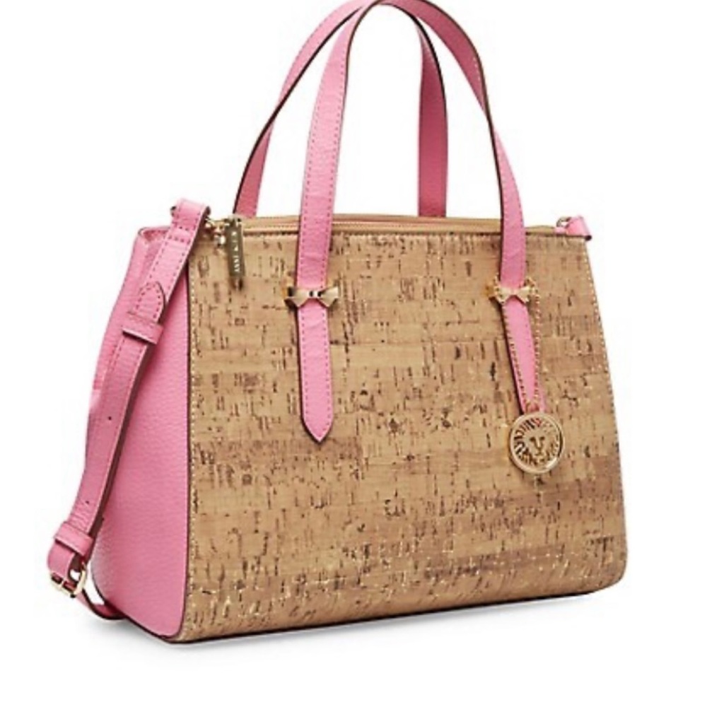 Anne Klein Pink and Cork Double Zip Satchel